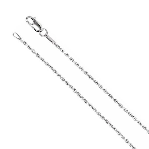 1.3mm 14K White Gold Diamond Cut Solid Rope Chain Necklace 18 Inch